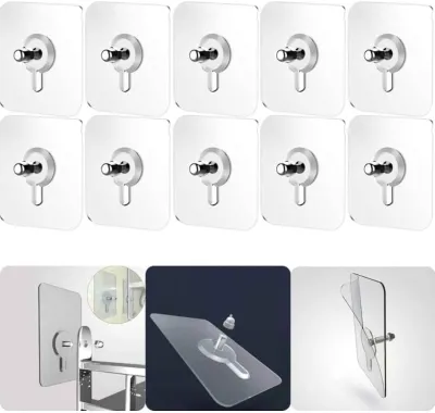 Self Adhesive Wall Hanging Transparent Hook (10 pcs)